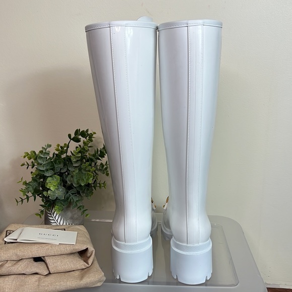 New Gucci Trip Horsebit-detailed Rubber Rain Boots White Size 35 - Picture 6 of 10
